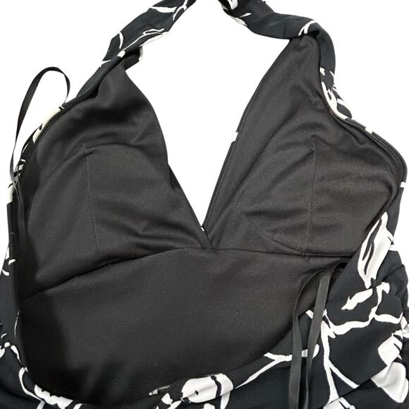 White House Black Market Halter Dress Womens Size XS Black White Floral Stretch - Picture 4 of 10